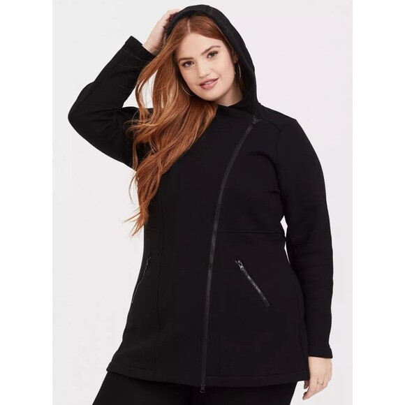 Torrid Women’s Black Long Fleece Moto Plus Hooded Jacket Sweatshirt 2X 2 NEW - Picture 1 of 4